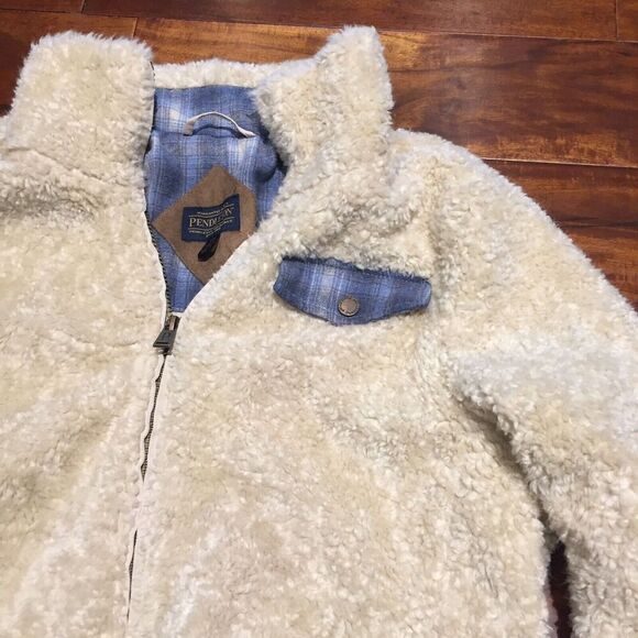 Pendleton Women's Jacket Size Medium Sherpa White Full Zip Wool Lined Sherpa - Picture 2 of 9